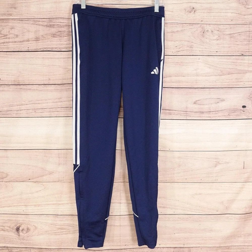 Adidas Pants Mens S Blue AEROREADY Track Side Stripe Zip Pocket Tapered Athletic
